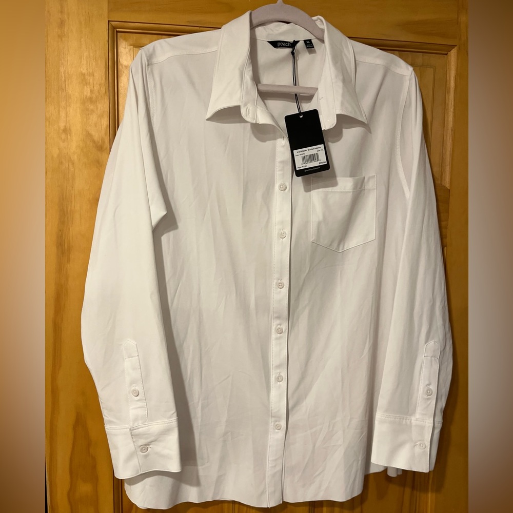 Peach White trailblazer button-down with stretch